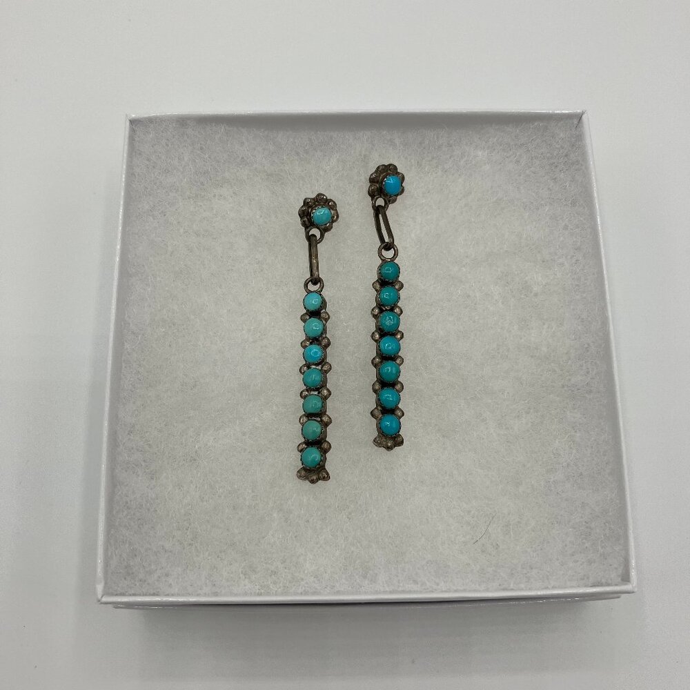 Vintage Zuni Sterling Silver and Turquoise Petit Point Dangle Earrings